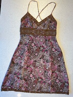 VINTAGE ECI New York 100% Silk Beaded Y2K Dress Paisley Whimsigoth/Fairy Grunge